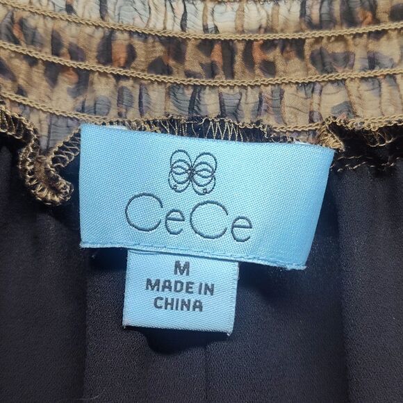 Cece Blouse Top Women Size M Brown Leopard Chiffon Off Shoulder Lined Feminine - Picture 7 of 8